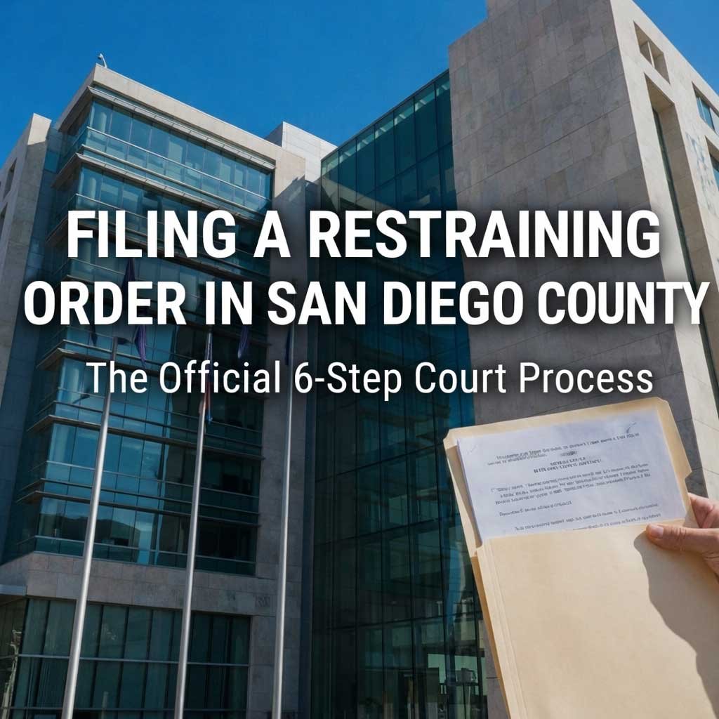 San Diego County courthouse steps for filing a domestic violence restraining order, process for obtaining legal protection in San Diego courts, documents needed for San Diego temporary restraining order.